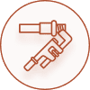 Pipe wrench icon in circular border
