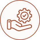 Gear in hand, checkmark symbol