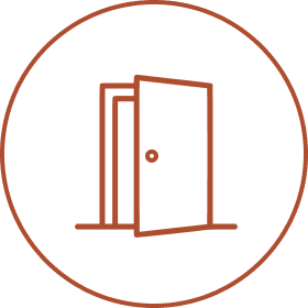 Open door icon in brown circle
